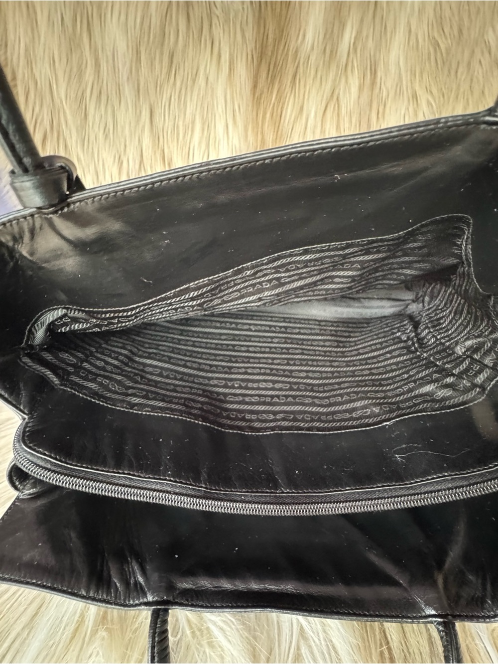 Prada Black Leather Tote with Triangle Logo - Picture 8 of 13